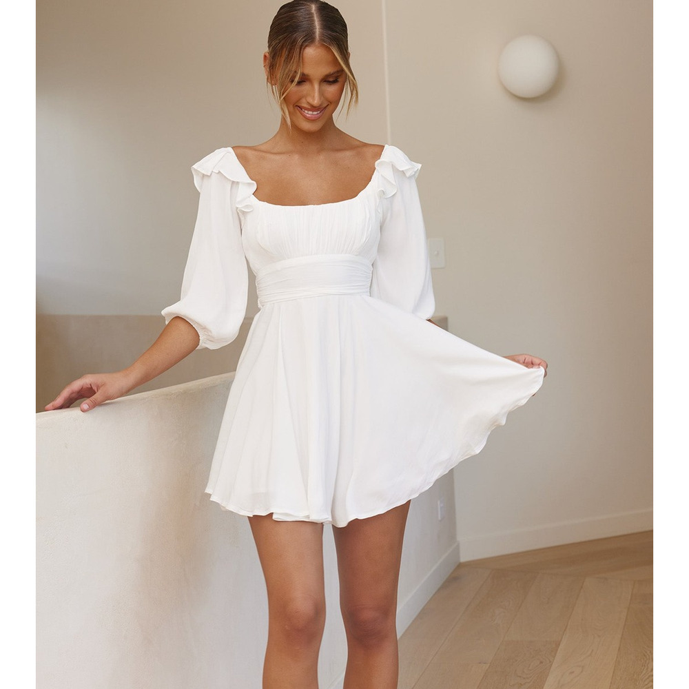 New! Saints + secrets Only Yours Frill Trim Waist Tie Satin Mini Dress White LRG